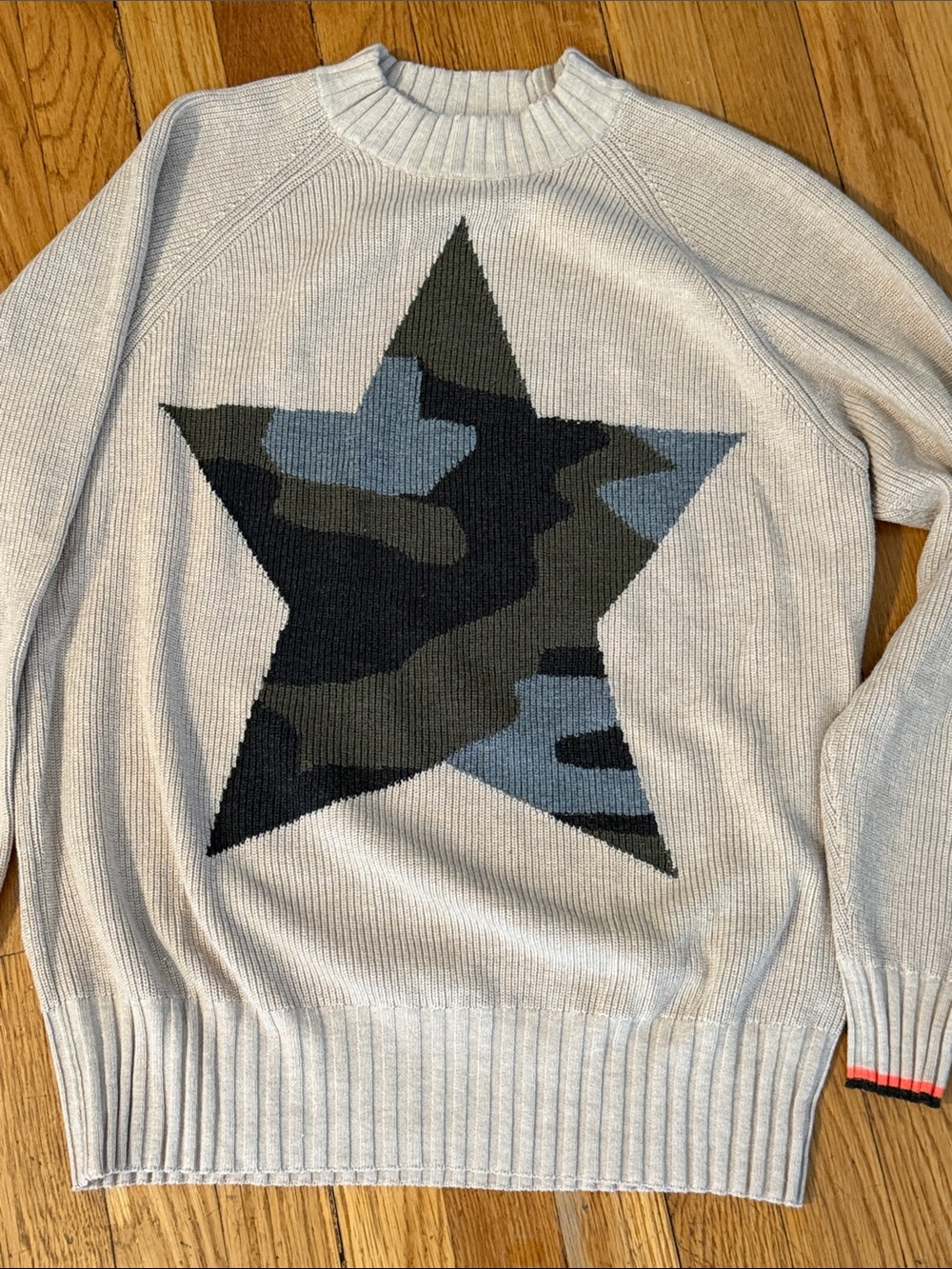 WISPR cotton silk blend army star taupe Knit Sweater Camo M like new